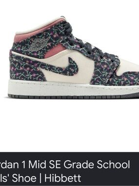 Air Jordan 1 Mid SE Floral Pattern Sneakers — Cream & Navy with Pink Accents